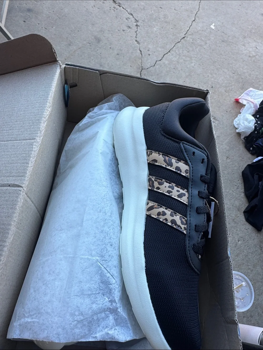 adidas Black Sneakers with Leopard-Print Stripes lite racer